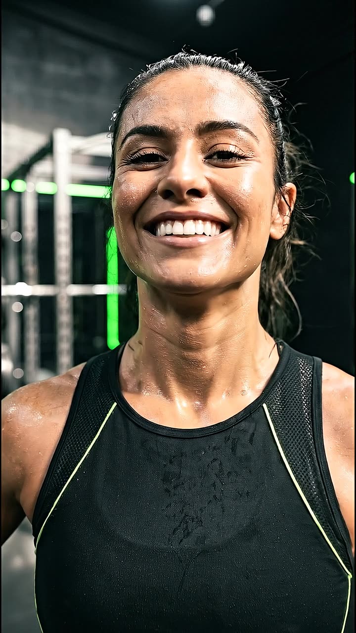 Member finishing a workout with a big smile