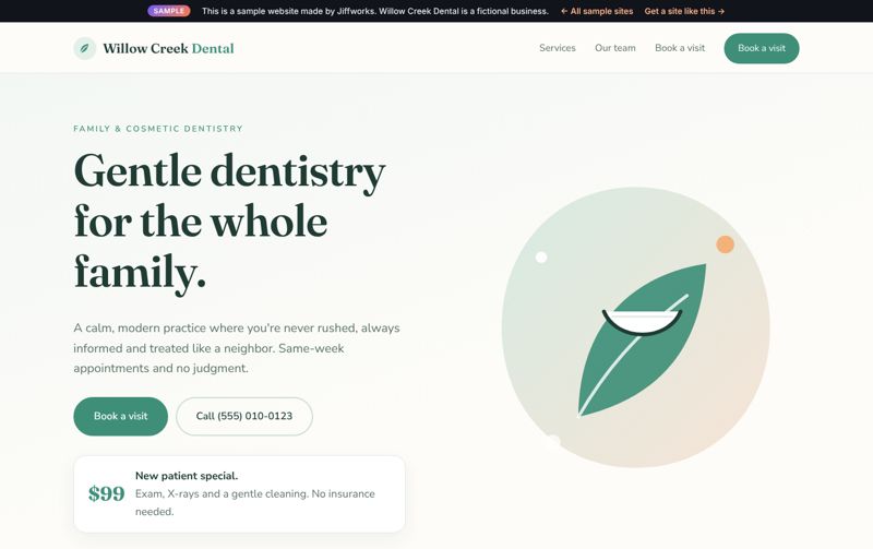 Willow Creek Dental sample website on desktop